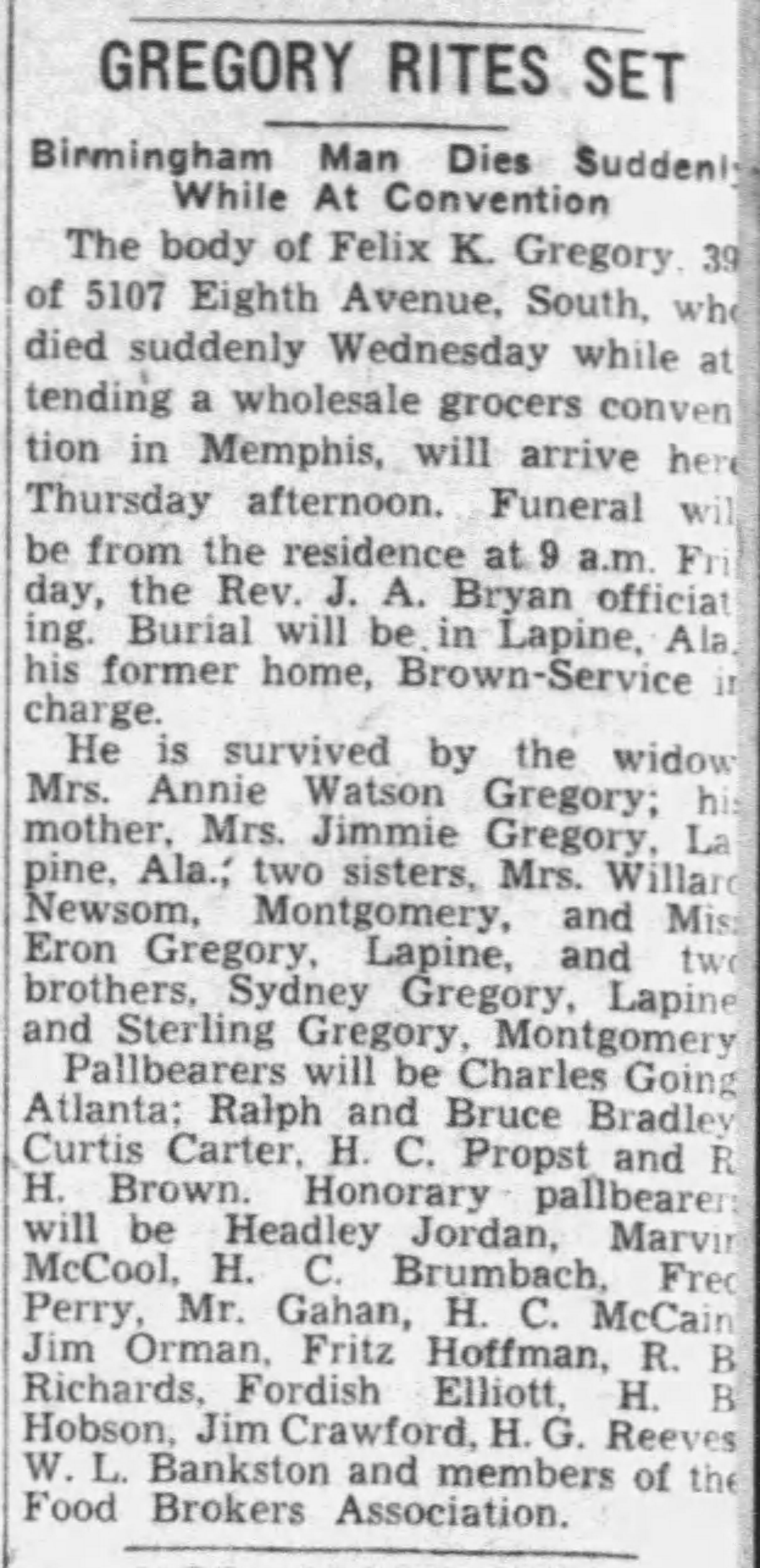 Felix K. Gregory obituary